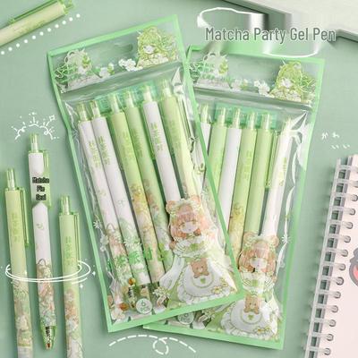 6er-Pack Matcha Druckkugelschreiber mit schnelltrocknender ST-Spitze, schwarzer Gelstift für Studenten