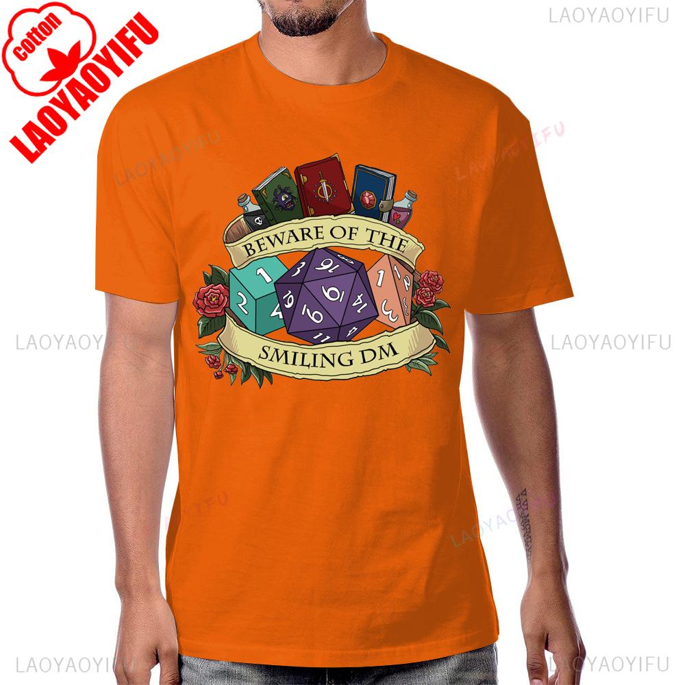 Beware of The Smiling DM Funny Dice Explore Dungeons DnD Graphic Printed T Shirt Cotton Short Sleeve Streetwear Hip Hop Tshirt