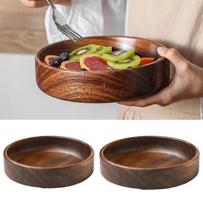 Stackable Solid Wood Bowl Round Snack Serving Tray Creative Wooden Salad Plate  Hotel