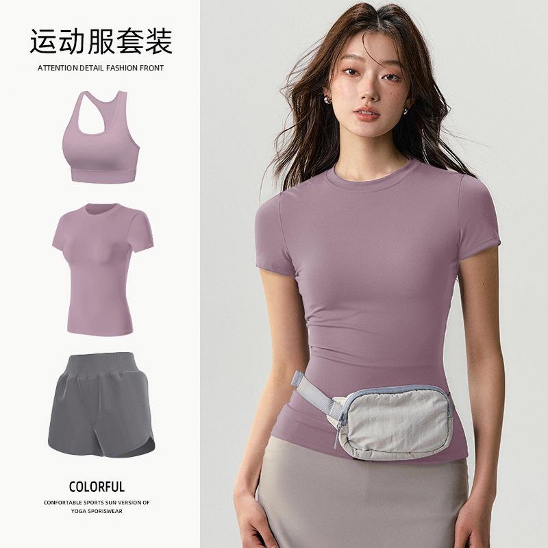 Basic yoga t-shirt women's waist versatile fitness short-sleeved running quick-drying yoga clothes tight top