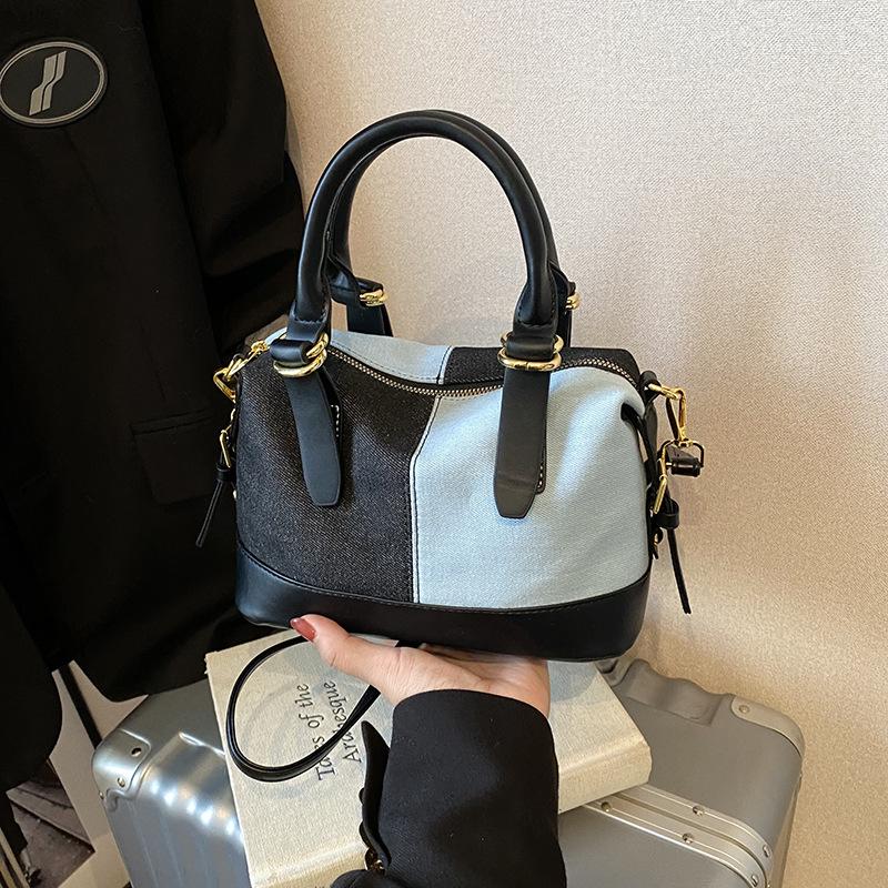 Denim bag women's autumn and winter versatile new casual messenger bag contrasting color portable commuter pillow bag