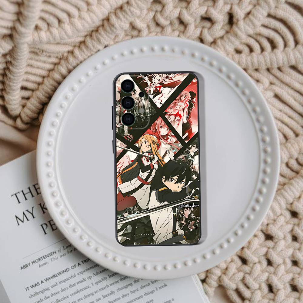 A-Asuna Kirito Anime Phone Case For Samsung Galaxy A73,31,32,72,41,53,52,71,22,5G,Note,J7,8,9 Soft Black Cover