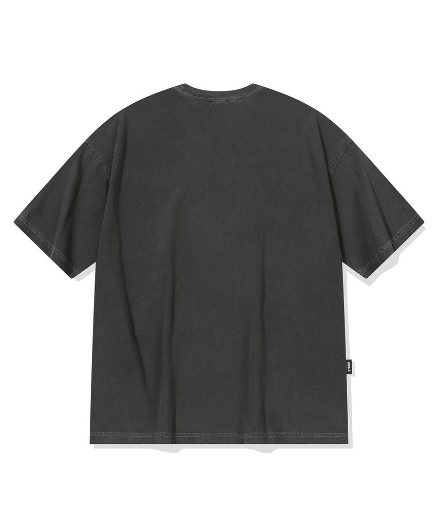 CPGN STUDIO Dino Stitch Embroidered Pigment Short Sleeve T-Shirt Smoke Black