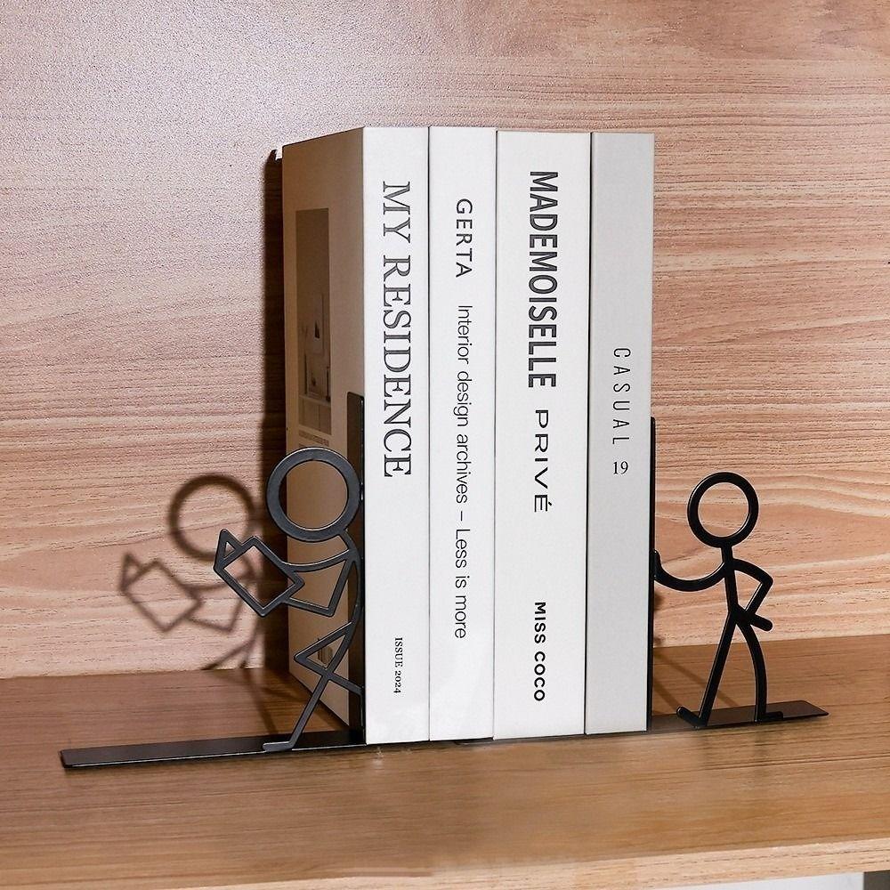1Pair Stick Figure Metal Bookends Iron Art Desktop Decorative Bookend School Office Supplies