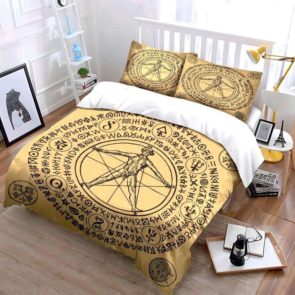 Da Vinci Vitruvian Symbols Bedding Set Bedding Set (1 Duvet Cover, 2 Pillowcases, Duvet Not Included)