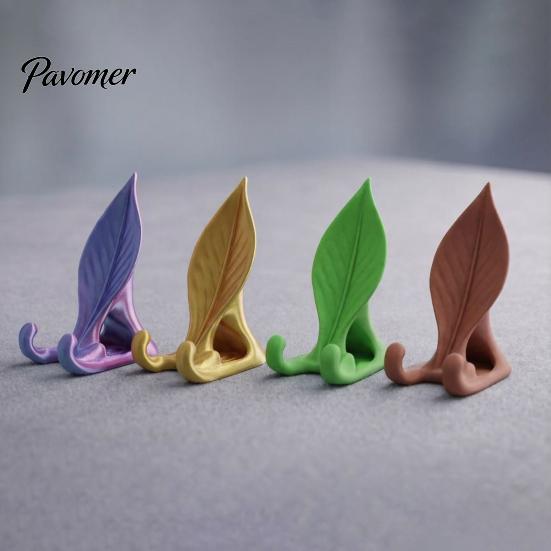 Cute Desk Gadgets Leaf Shaped Phone Stand, 3D Printed Mobile Holder with Double Small Stand for Home Hook Support, Creative Hands Free Video