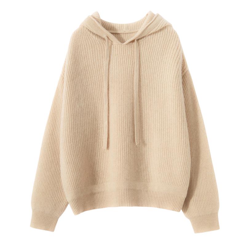 Lekasha Women's Cashmere Goat Wool Loose Knit Base Layer Pullover Warm Hoodie