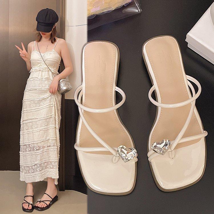 French Evening Breeze Cool Slippers Summer Outer Wear Women's Shoes New Year Silver Square Head with Skirt Thick Heel Sandals