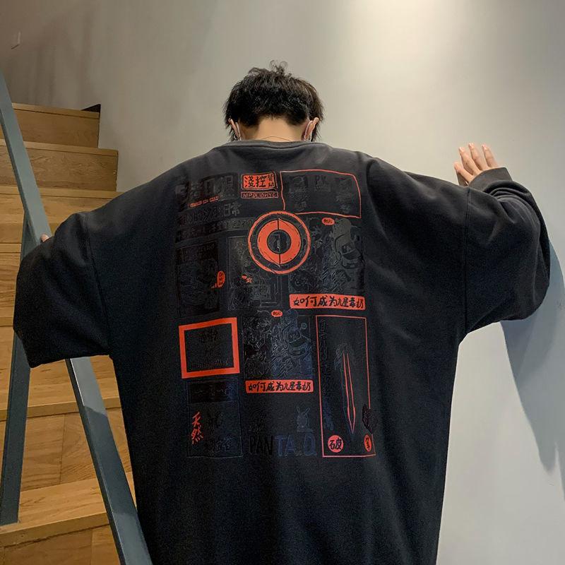 2023 New Spring and Autumn Fashion Korean Edition Trendy Loose Casual Round Neck Print Pullover Boys' Hatless Oversize Sweater