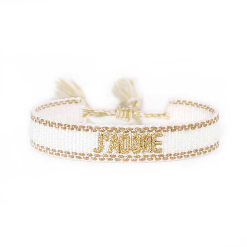 Pulseira Tecida Europeia e Americana de 1,3 cm com Bordado de Letras e Borla