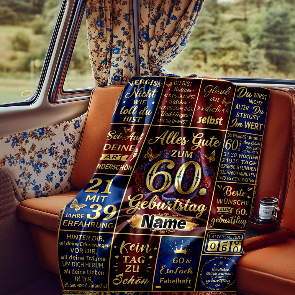 Happy 60Th Birthday Wishes Blanket Personalized Name Soft Comfortable Stylish Blanket Car Blanket Perfect For Travel Camping Outdoor Home Suitable For