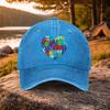 Autism Awareness Heart Puzzle Washed Baseball Cap Adjustable Cotton Outdoor Golf Hat