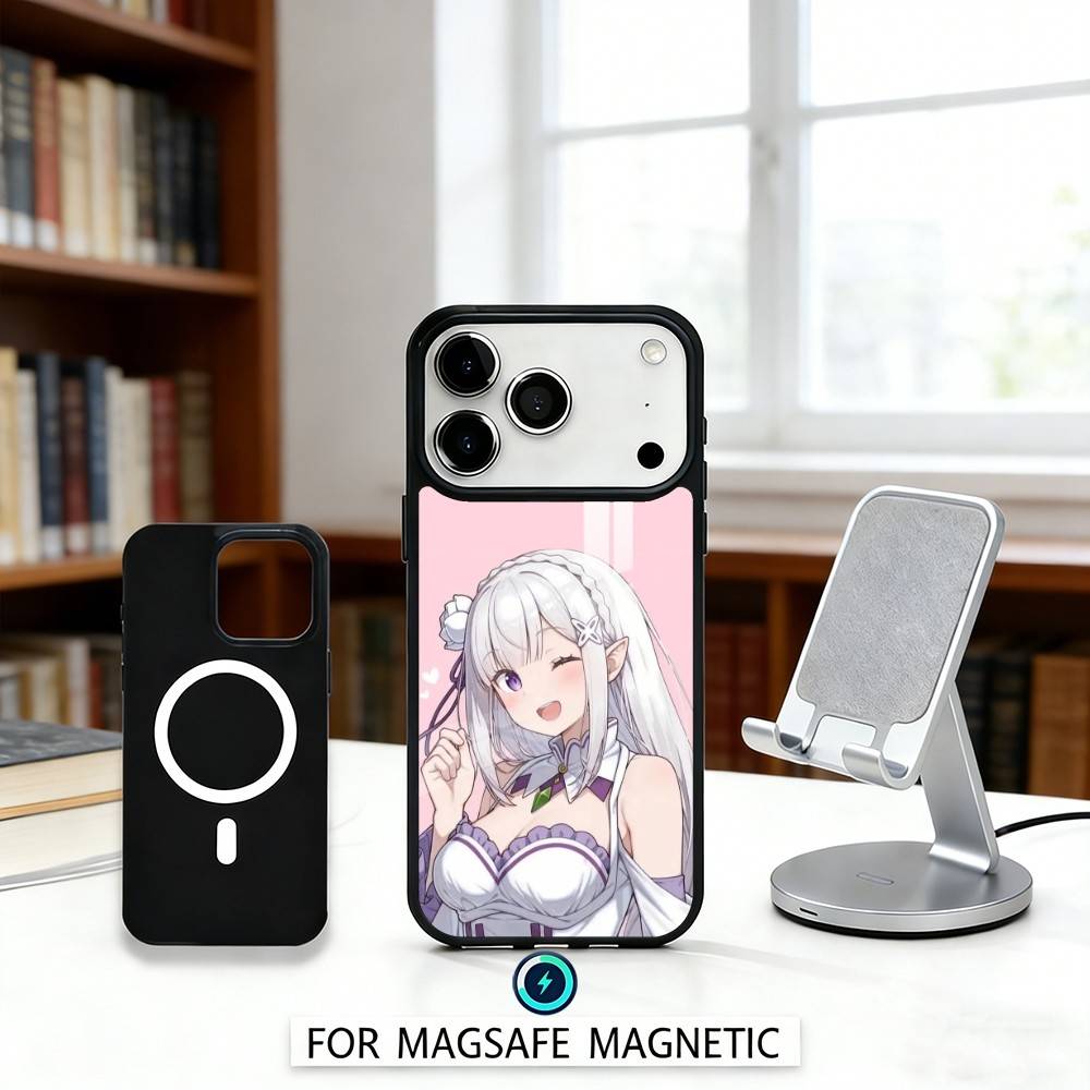 Re Zero Rem Emilia Handyhülle Für iPhone17,16,15,14,13,12,Pro,Max,Magnetisch Für Magsafe Kabelloses Laden