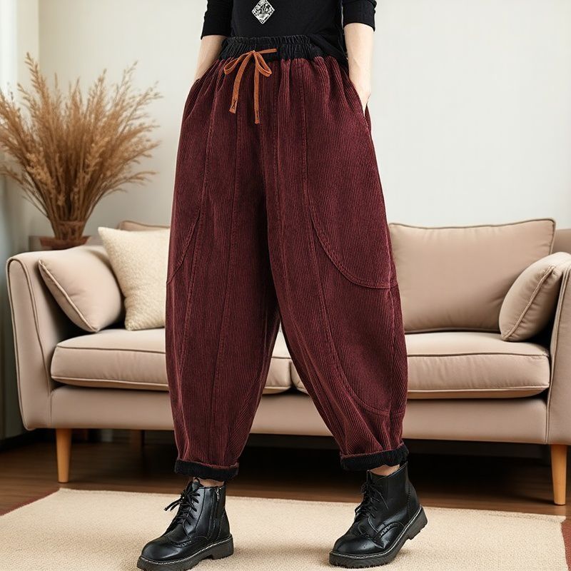 

Вельветовые брюки-фонарики Женские свободные повседневные брюки-шаровары Женские повседневные брюки с высокой талией Свободные брюки Женские 2025 Осень XL красный