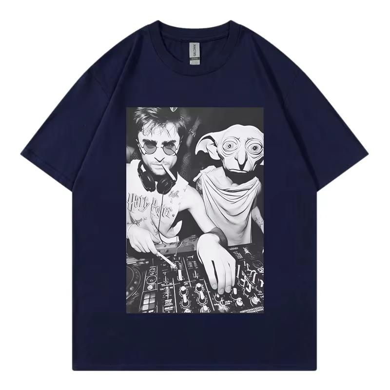 Funny With Dobby The House Elf DJ Smoking Meme T Shirt Gothic Vintage Short Sleeve T-shirt Unisex Casual Loose T-shirts