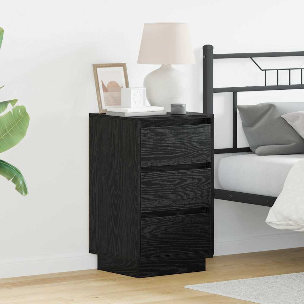 Nightstand Black Oak Effect 39 x 34.5 x 65 cm Engineered Wood