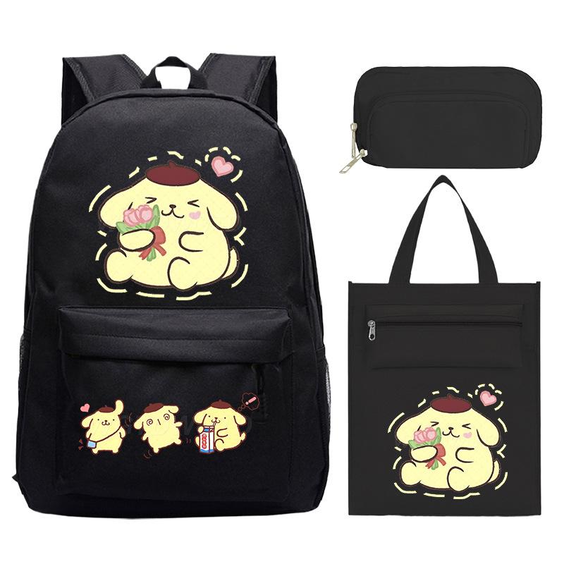 Pudding Dog Cartoon Children'S Schoolbag Three-Piece Set For Primary And Secondary School Students Versatile Backpack Tutoring Bag Pencil Case