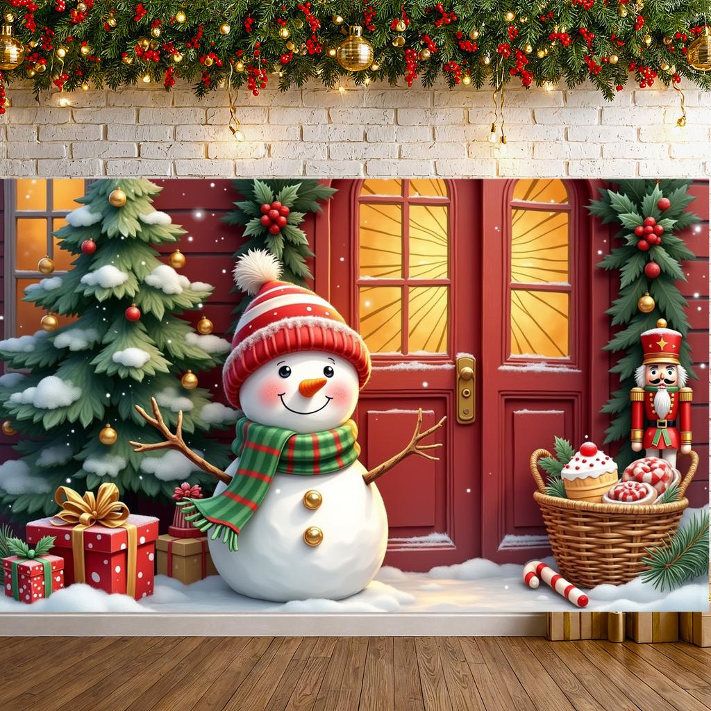 Holiday Background Festive Decor Snowman Backdrop Xmas Backdrop Gift Boxes Christmas Banner For Indoor Celebration Christmas