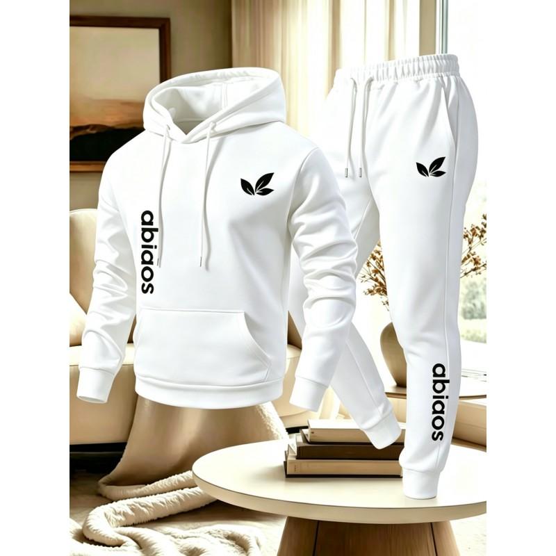 Mens Casual Tracksuit Hoodie Sweatpants Set Solid Color Simple Couple Style