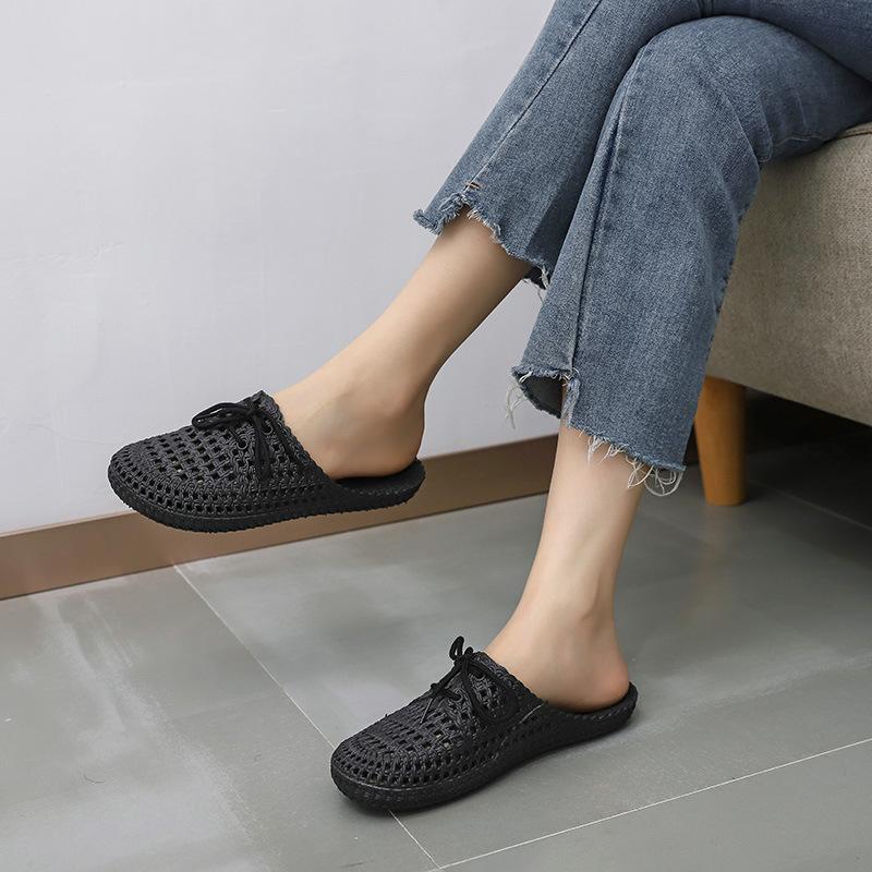 Summer new slippers women's bag head hollow cool slippers women's flat bottom outdoor wear indoor non-slip soft sole casual hole shoes