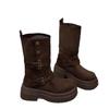 Thick-soled Martin boots for women's autumn and winter 2025 new retro suede medium boots belt buckle two wear western cowboy boots