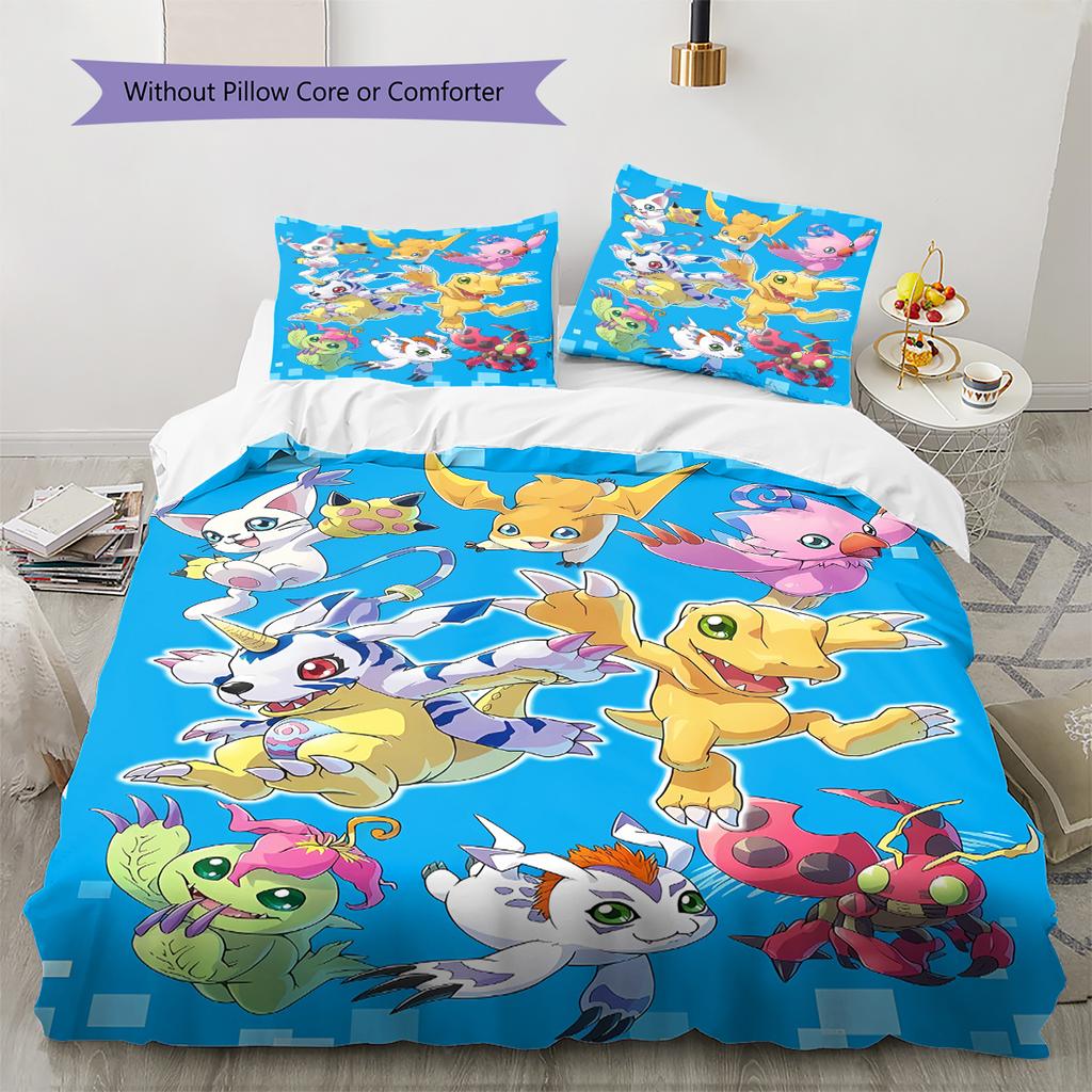 Digimon Adventure Pattern Bedding,Quilt Set Quilt Cover Pillowcase Home Birthday Gift (1 * duvet cover + 2 * pillowcase, without core)