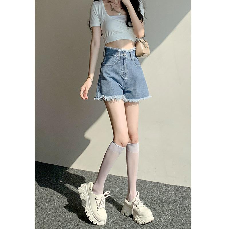 Casual Wide Leg Denim Shorts for Women Summer High Waisted Everything for Small Men with Thin Raw Edge A-line