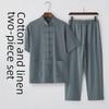 Herren Sommer Kurzarm Baumwolle und Leinen Tang Anzug - Chinesischer Stil Hanfu für Mittelalte und Ältere