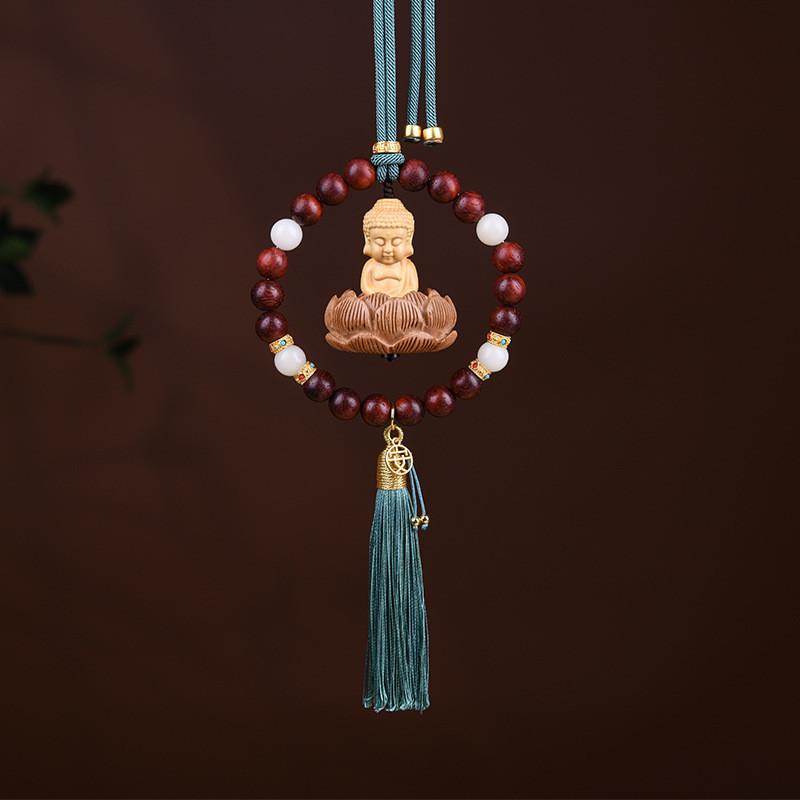 Buddha Lotus Car Charm With Olive Wood Material For Peaceful Vehicle Interior Decoration