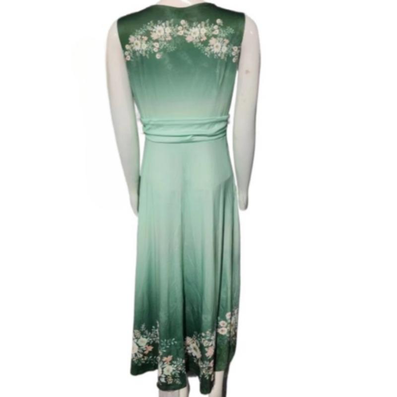 IHUASU Women's Deep V-Neck Sleeveless Sexy High Waisted Big Swing Satin Gown Dresses