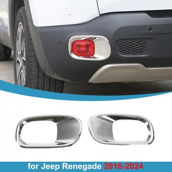 for 2016+ Jeep Renegade Rear Fog Light Lamp Frame Cover Trim Decor Guards Chrome