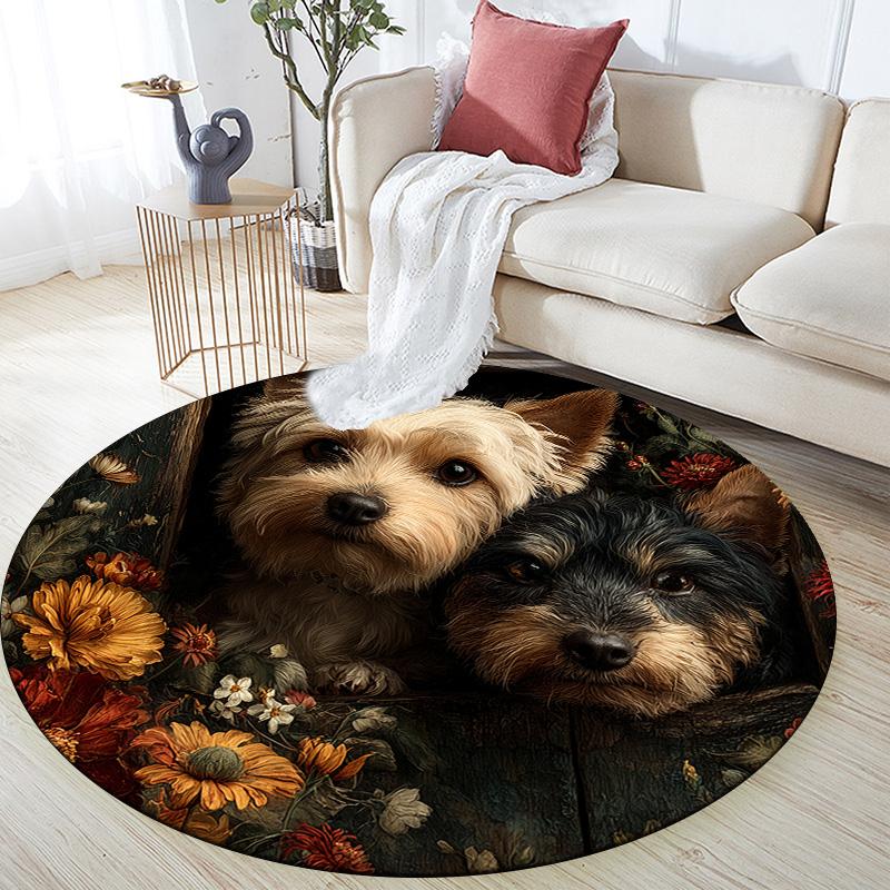Door Frame Dog,Round Area Rug,Carpet Rug for Living Room Bedroom Sofa Playroom Decor,Non-slip Floor Mat