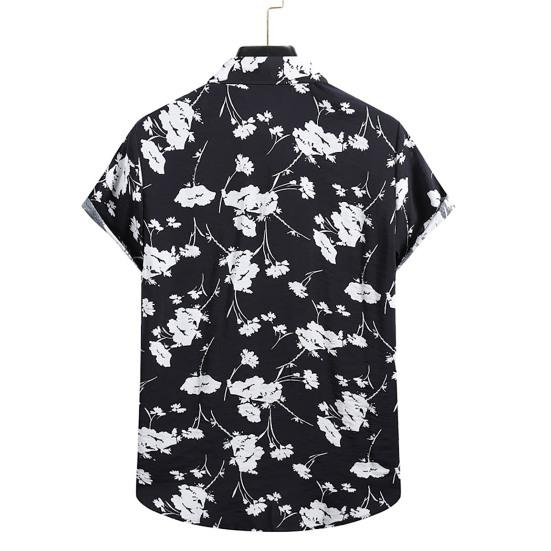 Men Shirt Contrast Color Soft Turn-down Collar Short Sleeve Summer Top for Vacation