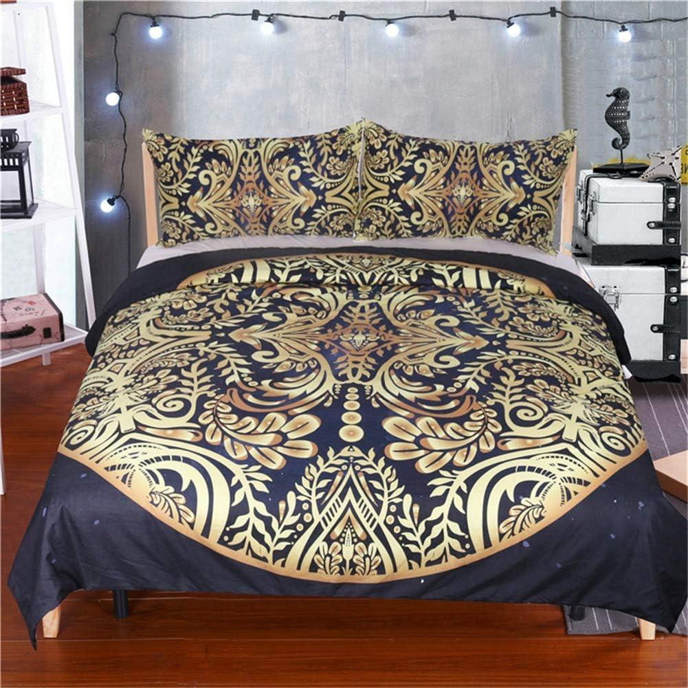 Down Comforter Set 3-piece Ultra-fine Fiber 3D Exotic Retro Gold Printed Bedding Set with Zipper Closure Pillowcase Duvet Cover
