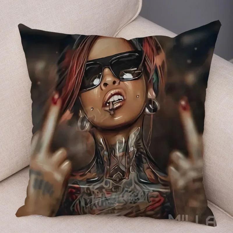 Bedroom Living Room Pillowcase Dark Gothic Tattoo Sexy Beautiful Girl Decorative Cushion Cover Sofa Car