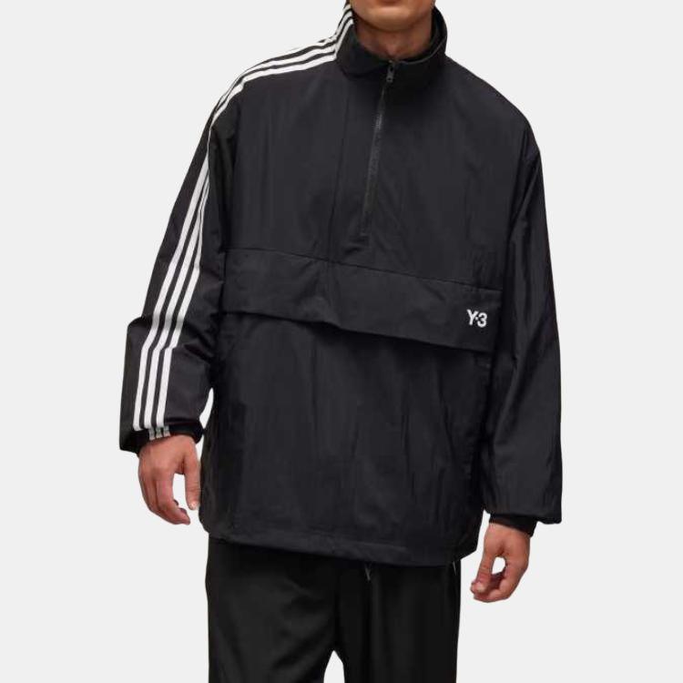 Y-3 Nylon Shell 1/2 Zip Three Stripes High Neck Loose Fit Long Sleeve Jacket Men Jackets Black JD9796