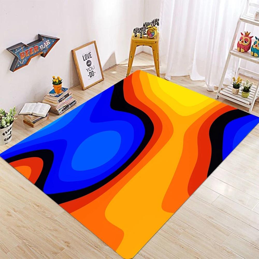 Color Block Wave Geometric Rug Durable Floor Mat for Living Room Playroom Modern Home Decor Carpet