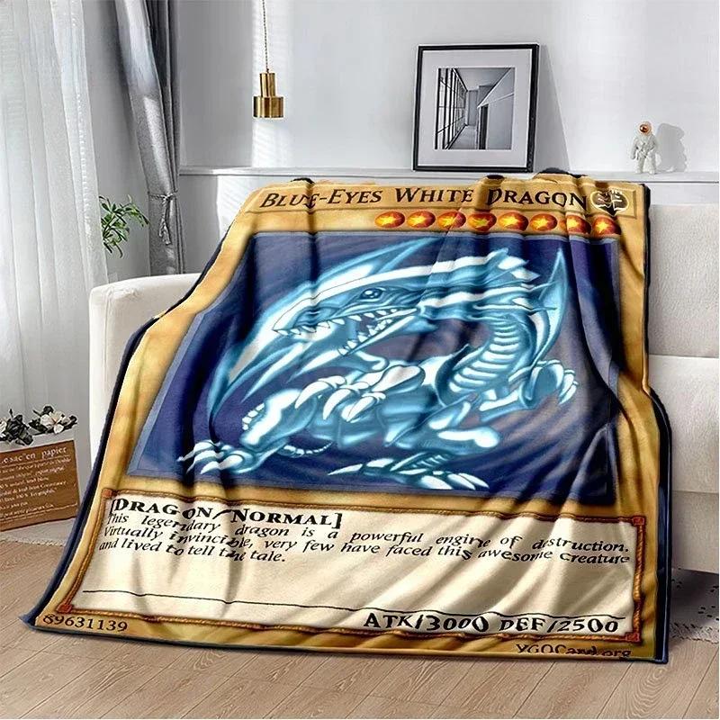 Anime Yu Gi Oh karciany koc do rzucania niebieskie oczy biały smok Anime Cartoon miękki pluszowy koc sypialnia narzuta Home Decor