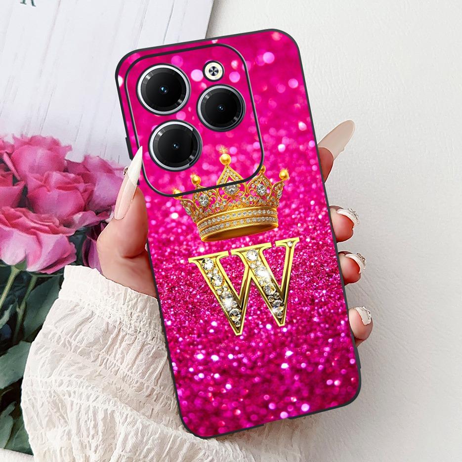 Pro pouzdro Infinix Hot 40 Pro X6837 Luxusní kryt s písmeny a korunkou Měkké silikonové pouzdro na telefon Pro Infinix Hot 40i Hot40 Pro Hot40i