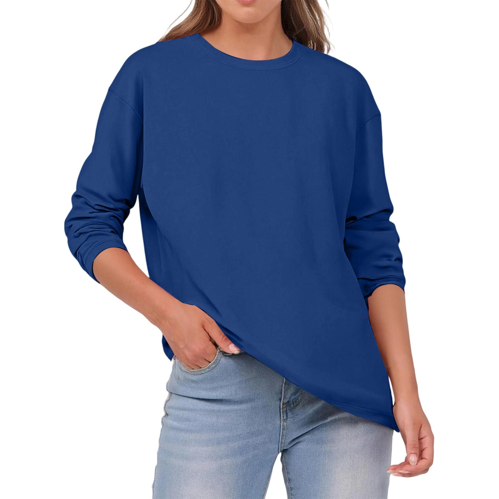 

Женский модный повседневный топ с круглым вырезом, однотонный, с длинными рукавами XL