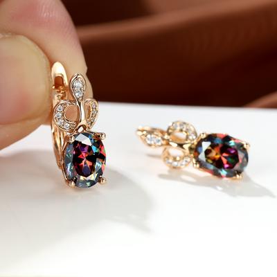 1 Paar Luxus Mode Ovalschliff Regenbogenstein Hakenohrringe Prinzessinnenkrone Hochzeitsohrringe Hängeohrringe MIT