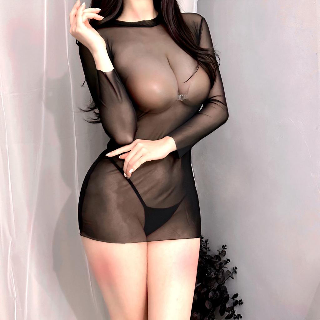 Fashion Ladies Sexy See Through Bodysuit Dress Womens Long Sleeve Dress Casual Clubwear Sexy Party Night Club Mini Dress Plus Size
