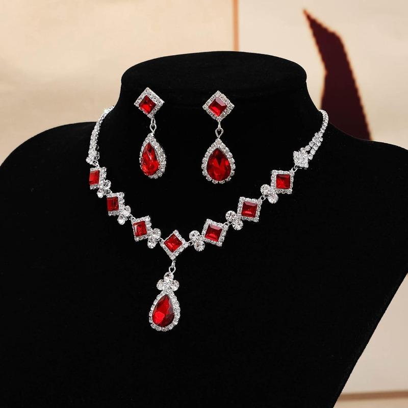 Halskette Ohrringe Set Tränenförmig Zirkonia Anhänger Halskette Elegantes Hochzeits Schmuck für Abschlussball Party Brautparty Geschenk