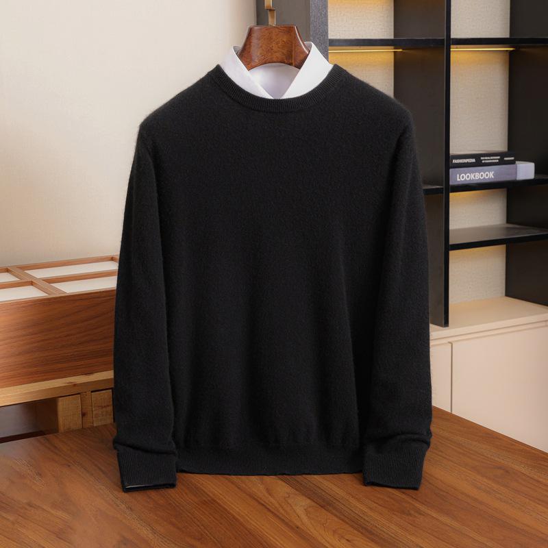 Men's Thickened Wool Cashmere Round Neck Sweater - Casual Business Long Sleeve Knit Pullover