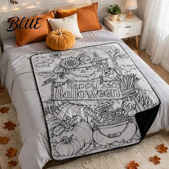 Regali di Arteterapia per Donne Halloween Coperta da Colorare Fai-da-Te con 24 Pennarelli Coperta da Lanciare da Colorare da Soli Artigianato per Alleviare lo Stress Coperta per Adulti Fantasma