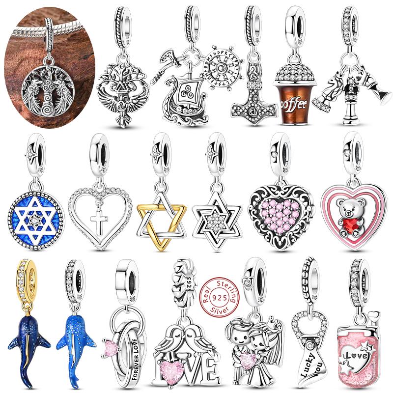 Original Charms Beads Copper Heart Bear Rose Six-Pointed Star Tree Of Life Charm Fit Bracelet Bangle Woman Man Jewelry Gift