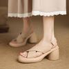 New Solid Color Roman Sandals Summer Women's High-heeled Sandals Casual Buckle Platform Non-slip Sandals Round Head Square Heel