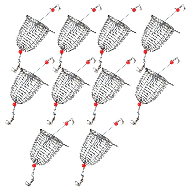 

10Pcs Fishing Baits Cages Basket Feeder Holder Stainless Steel Feeder Cage Baits Holder Lure Basket Fishing Trap Cage large