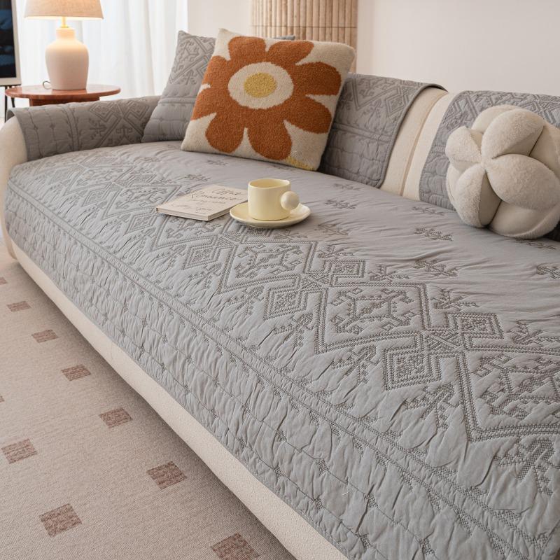 Nordic Style Embroidered Sofa Cushion Quilted Technology Couch Cushions Four Season Universal Backrest Armrest Dustproof Cloth Same Style Pillow Cover