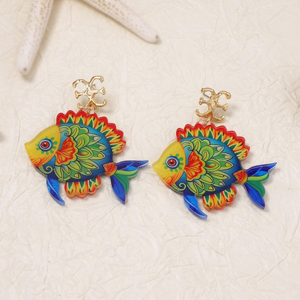 Holiday sea breeze new fashion design acrylic tropical fish series earrings cute niche earrings